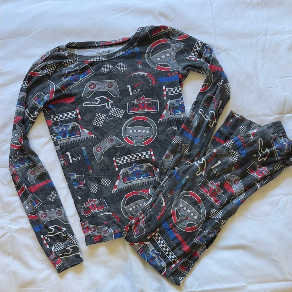 The Children's Place Racing Pajama Set - Gray and Blue